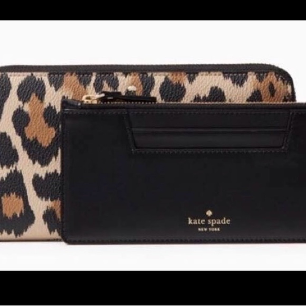 Kate Spade Black and Leopard Print Wallet Set